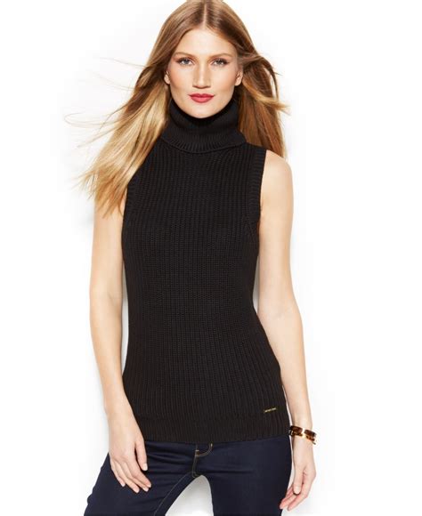 michael kors sleeveless turtleneck sweater with belt|Michael Kors Collection Turtleneck Sweaters for Women.